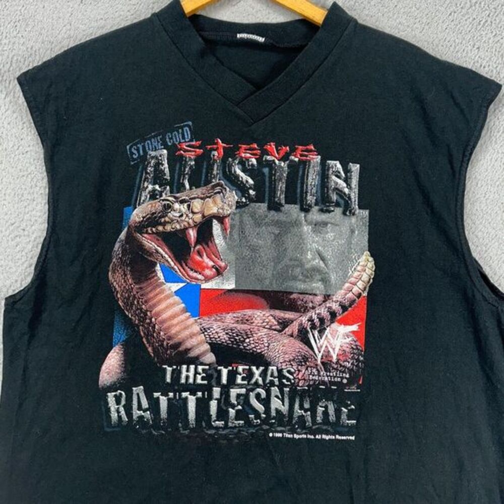 VINTAGE Stone Cold Steve Austin Muscle‎ Shirt Mens Large Black WWE Rattlesnake